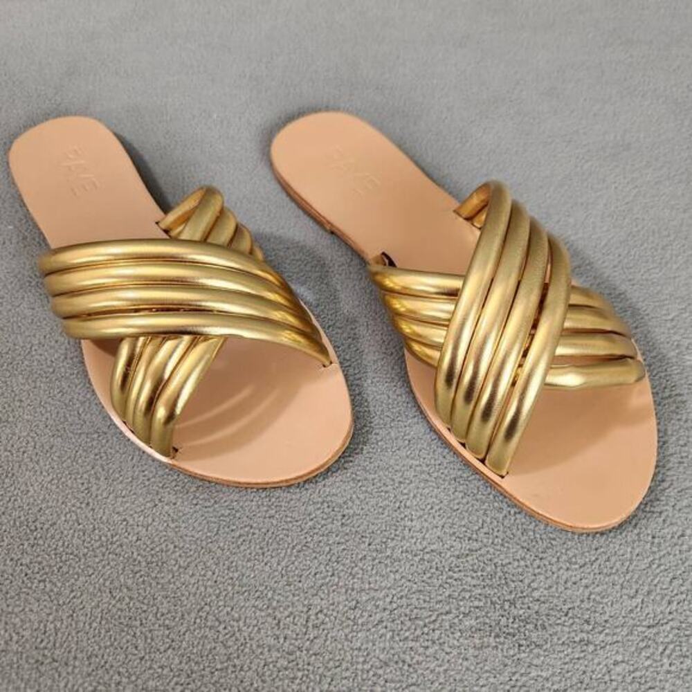 RAYE Ziggy Slide Sandals in Metallic Gold Women's Size 8.5 xrevolve Twist Wrap